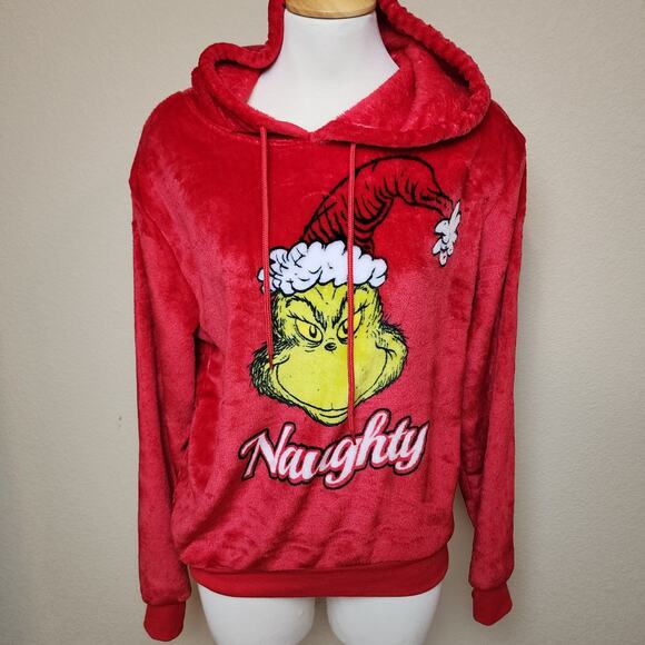 The Grinch "Naughty" Red Pullover Christmas Hoodie Med Super Soft NWOT - Picture 1 of 4